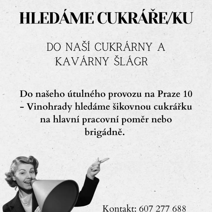 • Pracovní doba: krátký/ dlouhý týden
• nebo dle domluvy 

💼 Nabízíme:
• Dobré pracovní podmínky 
• Možnost osobního rozvoje
• Příjemné pracovní prostředí 
• Menší,sehraný a přátelský tým
• Preferujeme dlouhodobou spolupráci
• Věkově různorodý kolektiv

Pro více info nás kontaktujte: 

📞 607 277 688
Mezi 9:00-19:00

Těšíme se na Vás!